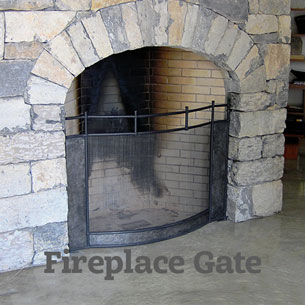 Artist-blacksmith built-in fireplace screen and gate