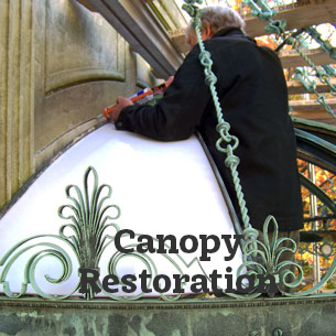 Restoration of the Tiffany Studios entrance canopy at Evergreen House Museum and Library, Baltimore, MD.